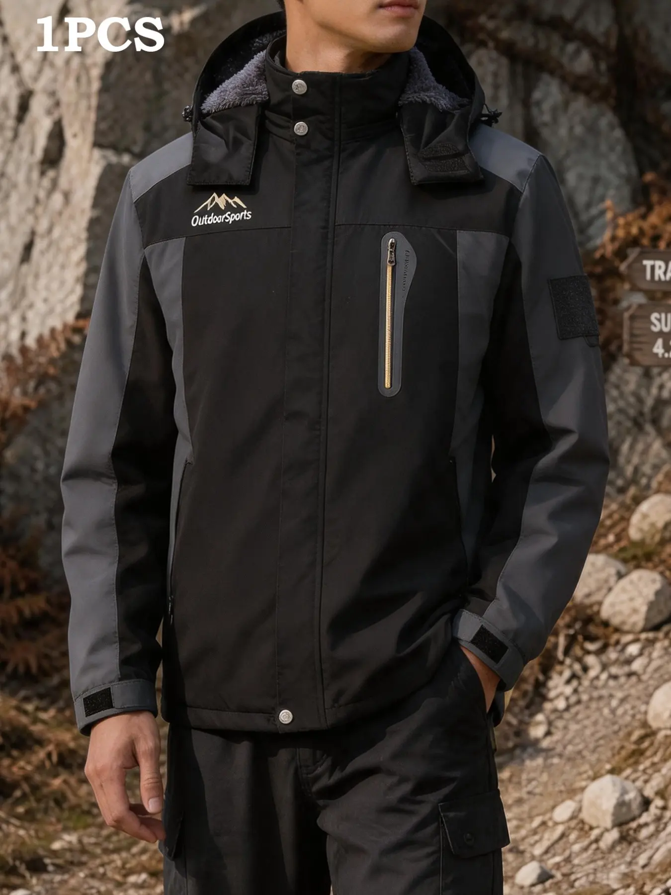Men's Winter Thickened Down Jacket, Detachable Hat, Outdoor Windproof Waterproof Climbing Warm Coat, Perfect for Cold Weather Activities