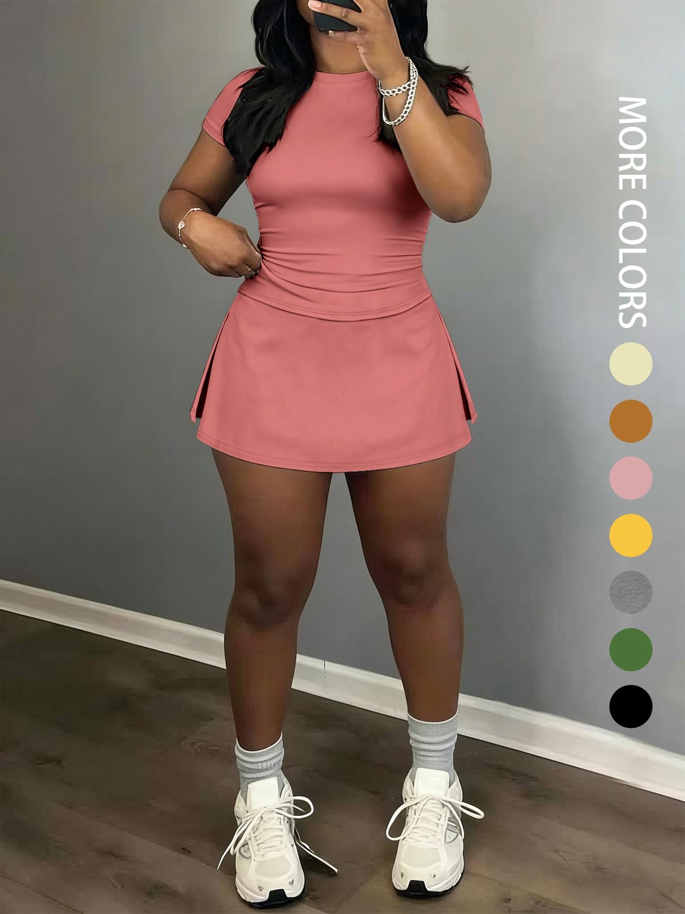 Women's Short Sleeve Casual Sporty Set, 2-Piece Women's Fashionable Daily Wear & Active Lifestyle Clothing, Workout Casual Wear Women's Short Sleeve Casual Sporty Set, 2-Piece Women's Fashionable Daily Wear & Active Lifestyle Clothing, Workout Casual Wear