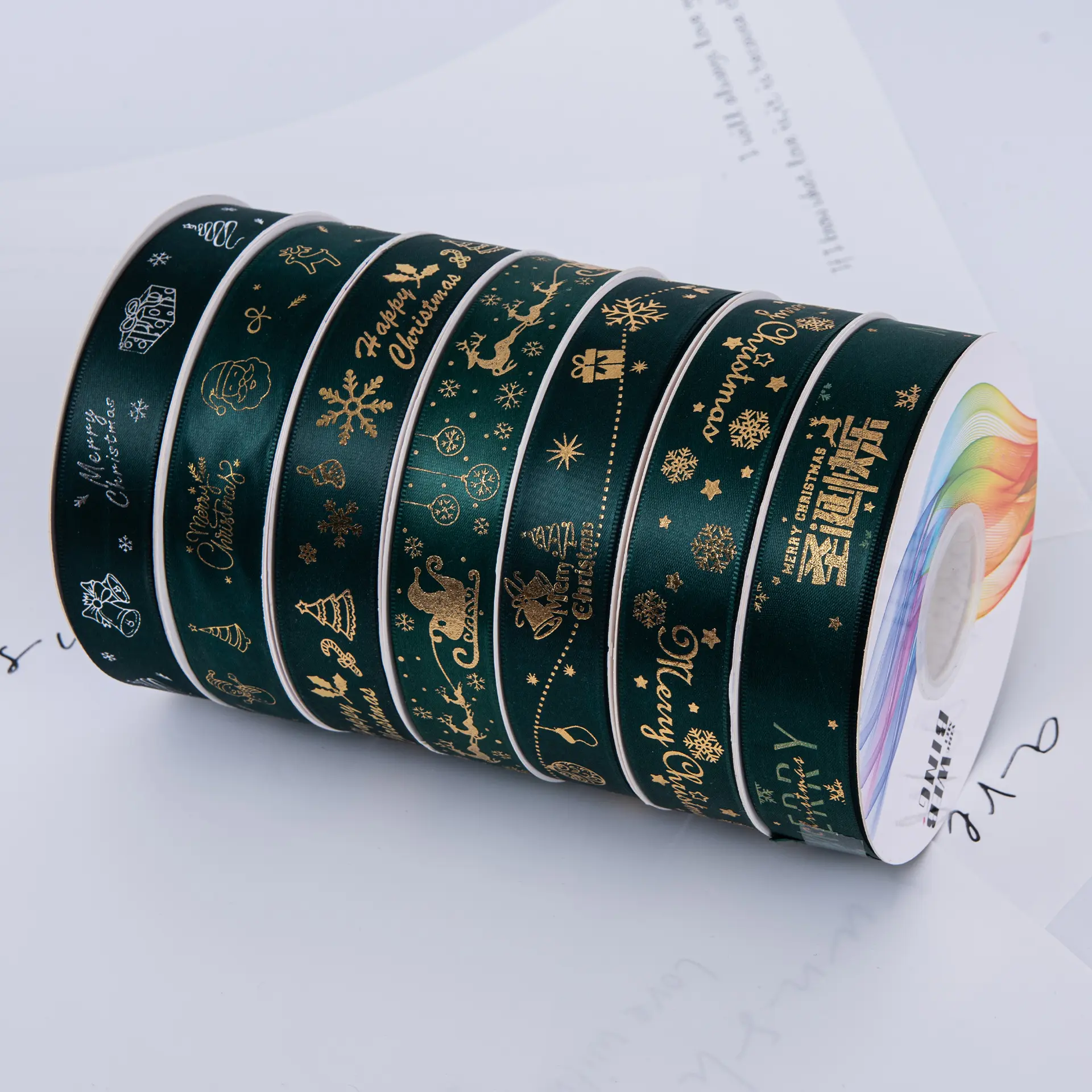 2.5cm Wide Contemporary Satin Ribbon - Durable Smooth Finish Polyester Ribbon for Gift Wrapping, Decorative Use, Christmas Festive Party Supplies Home Decor Packaging