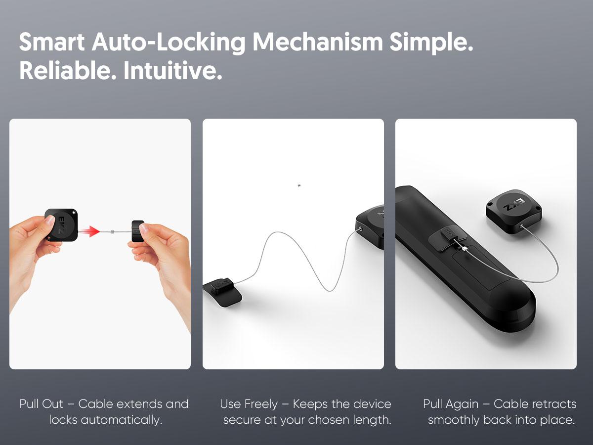 EKZ 8ft Retractable Remote Control Cable Tether Lock - Anti-Loss Security Lanyard with Adjustable Locking Leash Length Clasp for Game Controllers, Tablets, Home, Office, Showroom – 2 Pack