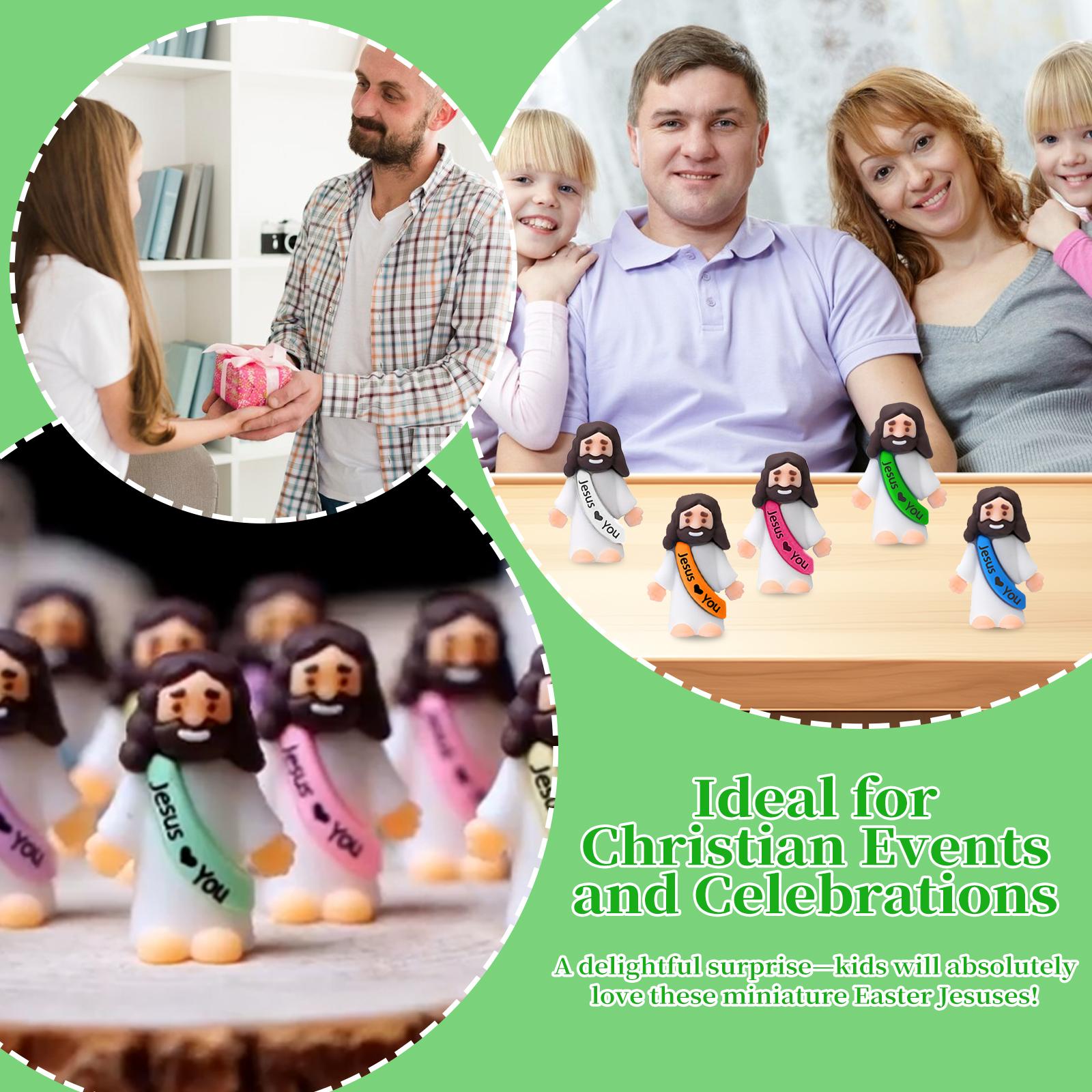 90pcs Little Jesus Figures Easter Jesus Loves You Original Design Religious Toys Little Figures to Hide and Seek Sunday School Religious Party Favors for Easter Egg Stuffers(Bright Colors)