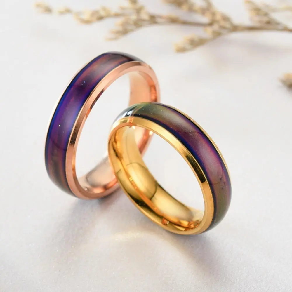 316L Stainless Steel Thermochrome Mood Ring, 6mm Temperature Change Band, Unisex Matching Pair Round Band, Sports & Outdoor Protective Gear Accessory, Student Gift, Everyday Wear