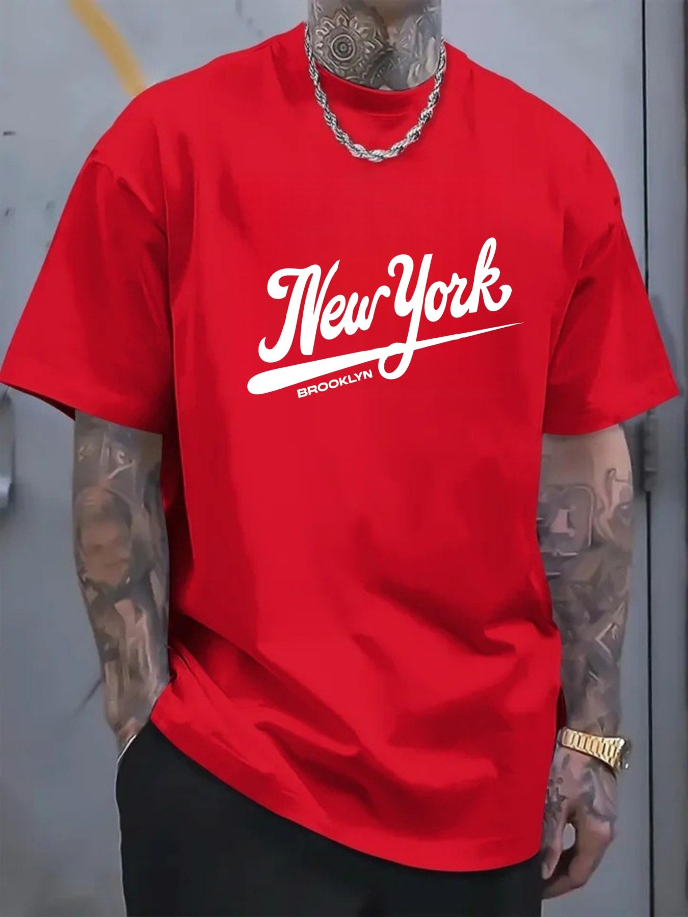 Men's T-shirt with New York Brooklyn print short-sleeved casual street fashion, a versatile top for summer daily wear