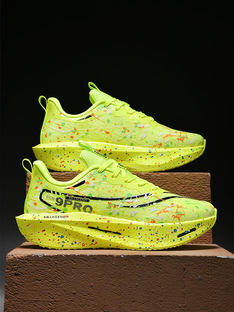 3 Color Unisex Full Palm Carbon Plate Running Shoes with Woven Breathable Mesh and Rotary Buckle for Student Sports Test and Daily Outings, Luminous Stylish and Stable Support