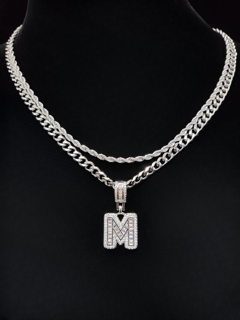 Fashion Letter Pendant Initial Necklace & Cuban Link Chain Necklace, Stainless Steel Jewelry for Party, Daily Clothing Decor, Trendy All-match & Exquisite Jewelry for Birthday Gift