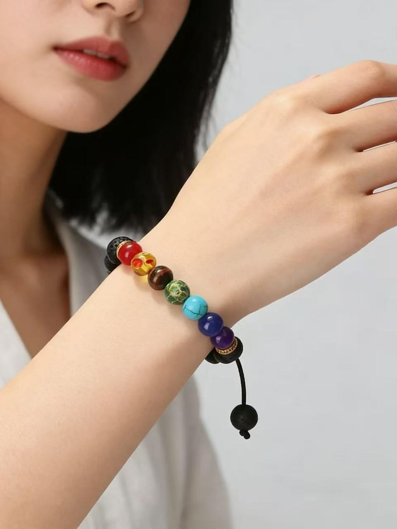 Boho 7 Chakra Lava Stone Bracelet for Women Men, Adjustable Natural Stone Beaded Bangle, Perfect Spiritual Gift