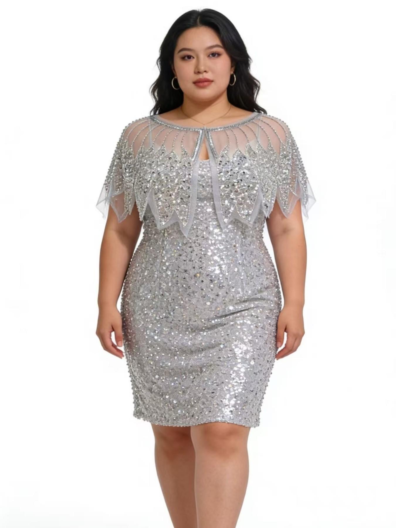 Sequined Beaded Vintage Polyester Mesh Evening Gown Shawl, Perfect for Weddings, Parties, Banquets, Hand Washable, Retro Elegance