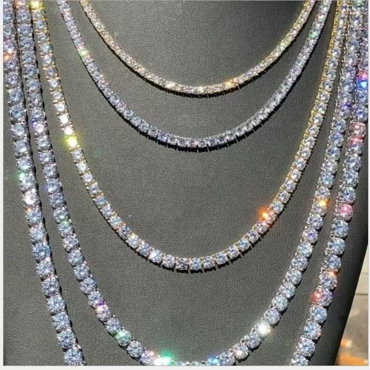 Silver Plated Full Pave Cubic Zirconia Tennis Chain Iced Out Hip Hop Men Necklace 45-70cm Party Jewelry Gift