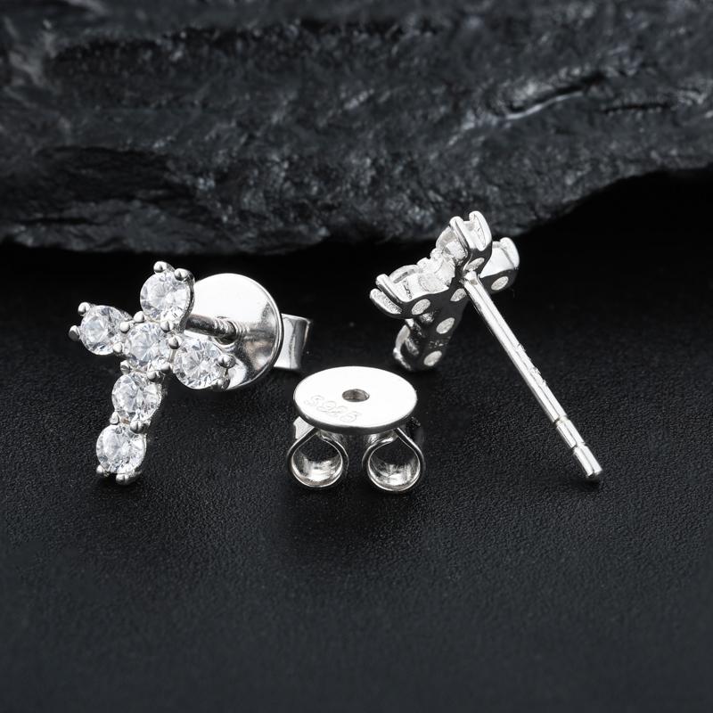 【E528】UCClYO Unisex Cross Earrings 925 Sterling Silver Synthetic Moissanite Cross Earrings Lightweight Accessories Fashion Jewelry Party Girl Accessories Birthday Gift Earrings