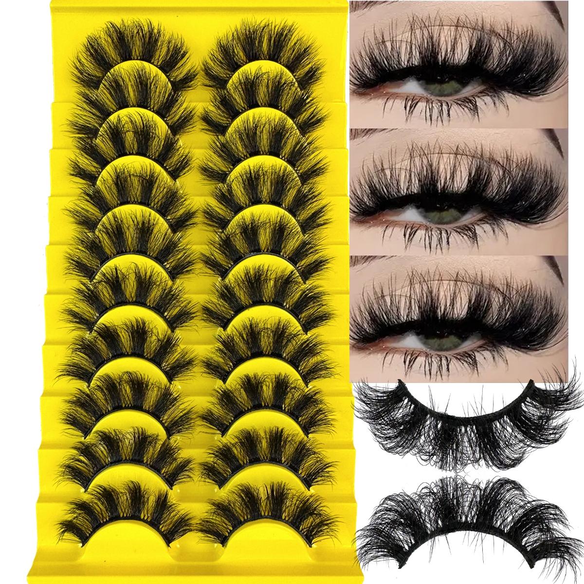 10 pairs of artificial mink false eyelashes, False Eyelash Set, 3D multi-layer fluffy eyelashes, thick and soft cat eye eyelashes, 10-18mm, suitable for beginners, reusable, black, creating a dramatic thickening effect