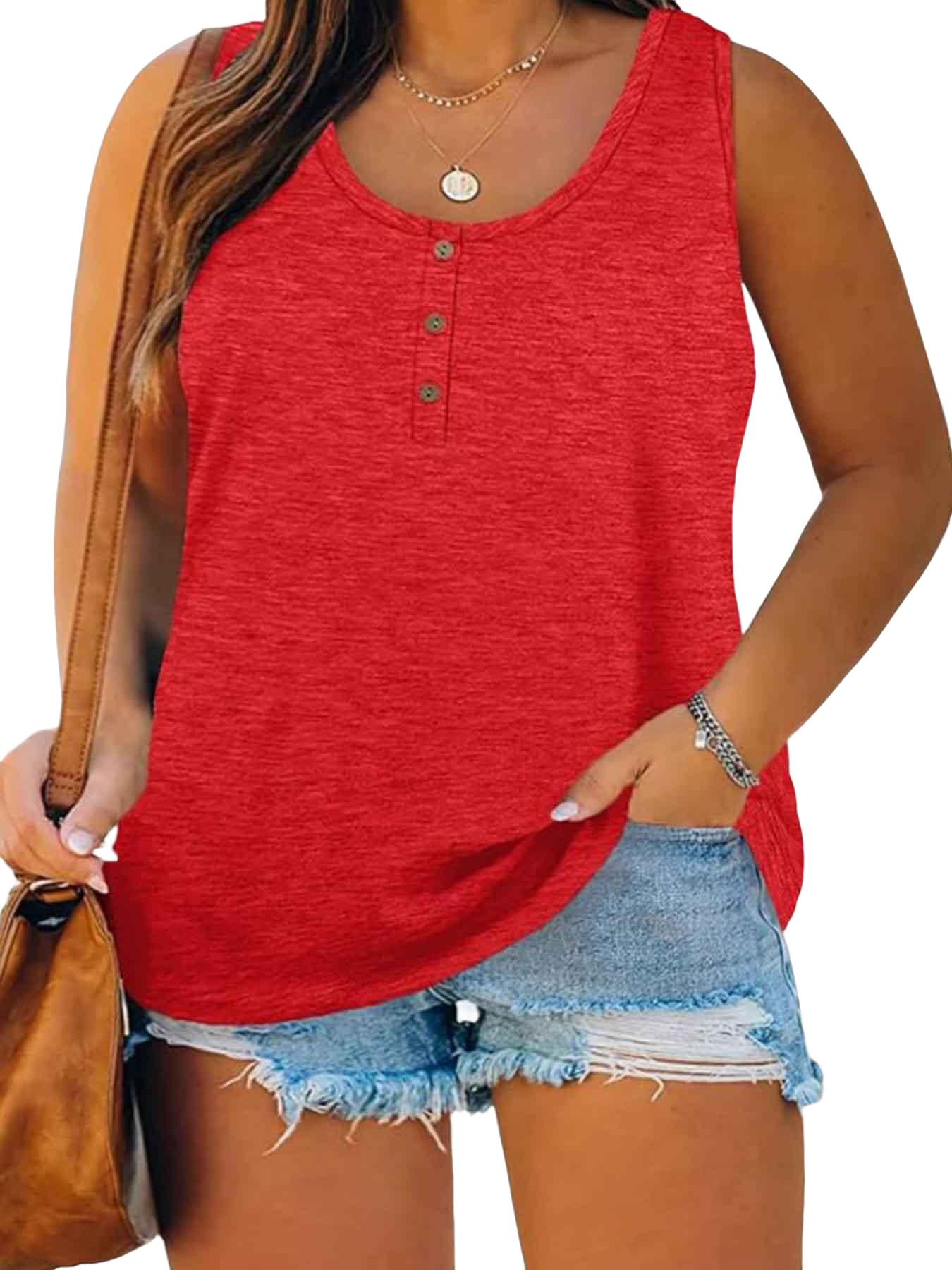 Summer New Trend Large Size Women's Tank Button Casual Vest, Fitted Plain Design, Perfect for Daily Wear, Comfortable and Stylish Summer New Trend Large Size Women's Tank Button Casual Vest, Fitted Plain Design, Perfect for Daily Wear, Comfortable and Stylish