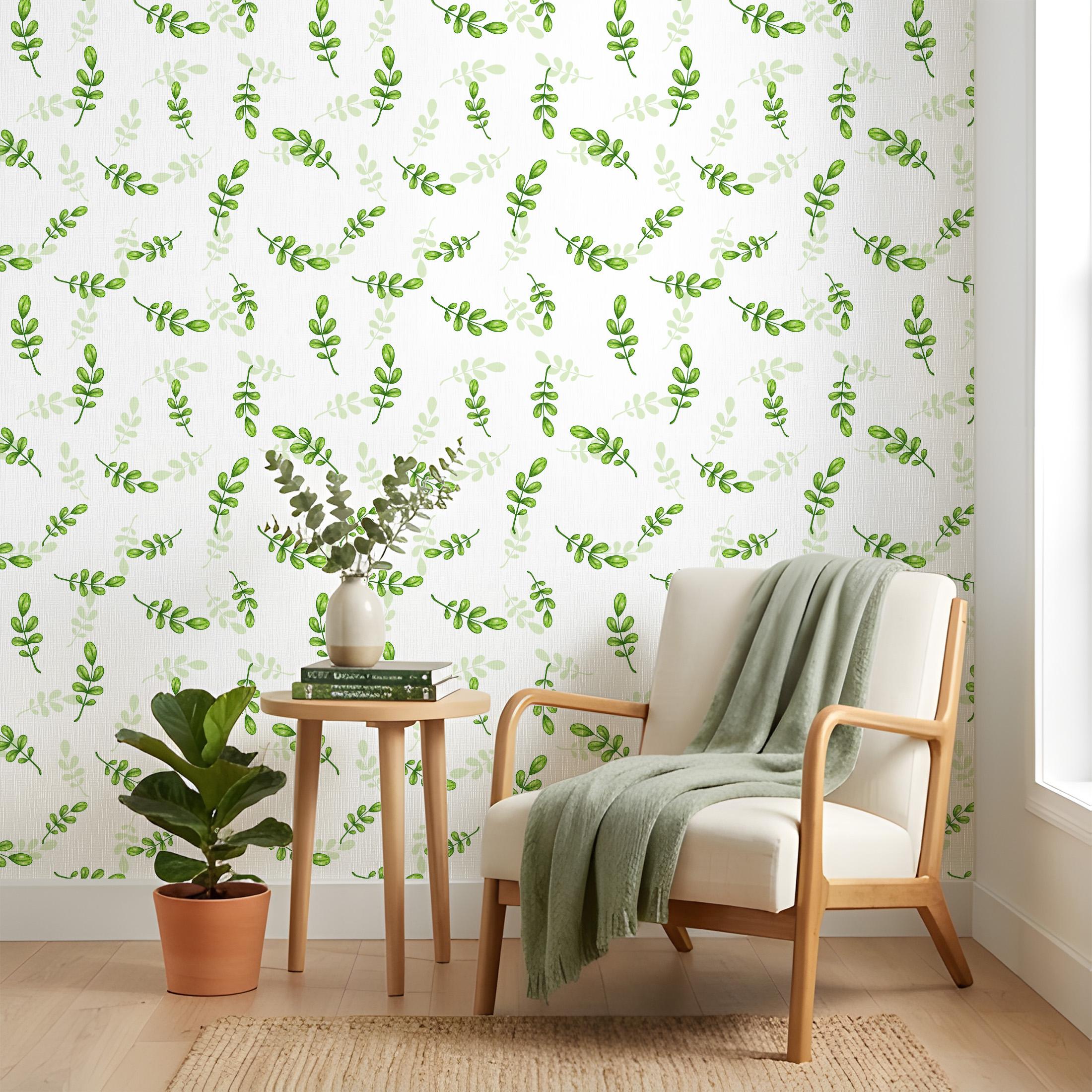 1 Roll Eucalyptus Green Leaves Peel and Stick Wallpaper 44.5cm/17.5in Wide, Waterproof Removable Color Fadeless Vinyl for Bathroom Living Room Decor, Length Options: 1m/2m/3m/5m/10m