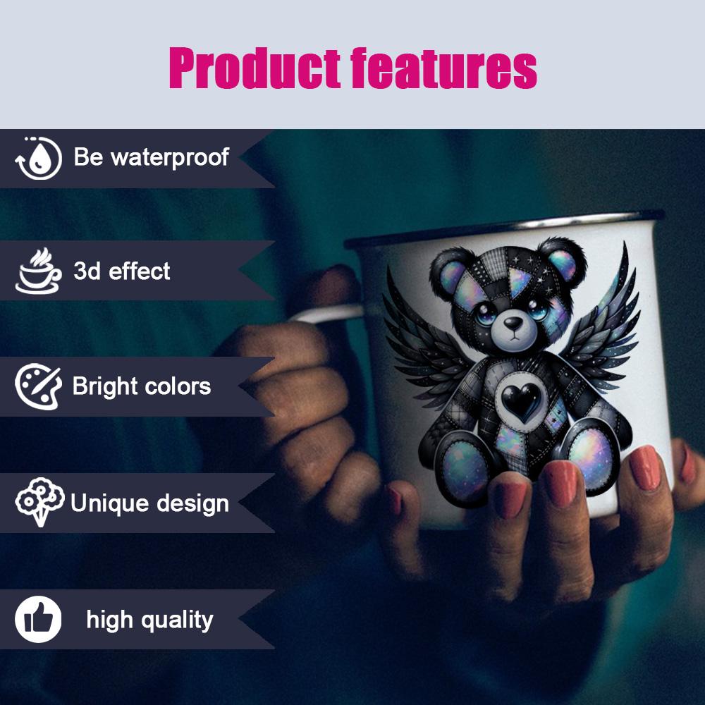 8-Piece Set, 4 Designs X 2 Pieces, 16 Oz UV DTF Crafts Cup Stickers, Bear Pattern 3D Decals, Durable Mixed Color Transfer Material