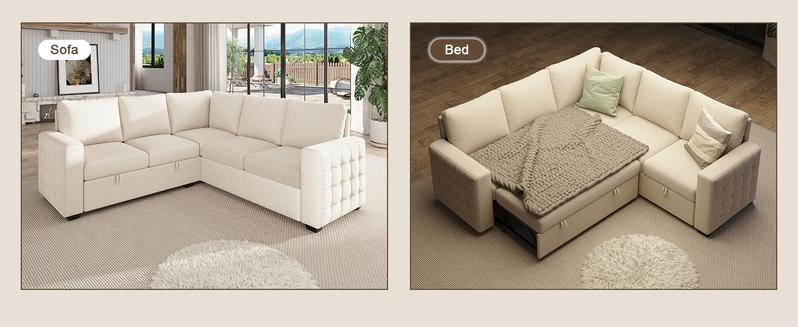 【4-5 Packages】86 Inch Sectional Sleeper Sofa, 5-7 Seat L Shaped Sleeper Sectional Couch with Pull Out Bed, Convertible Sofa Bed with Storage for Living Room, Apartment, Modular Cloud Couches