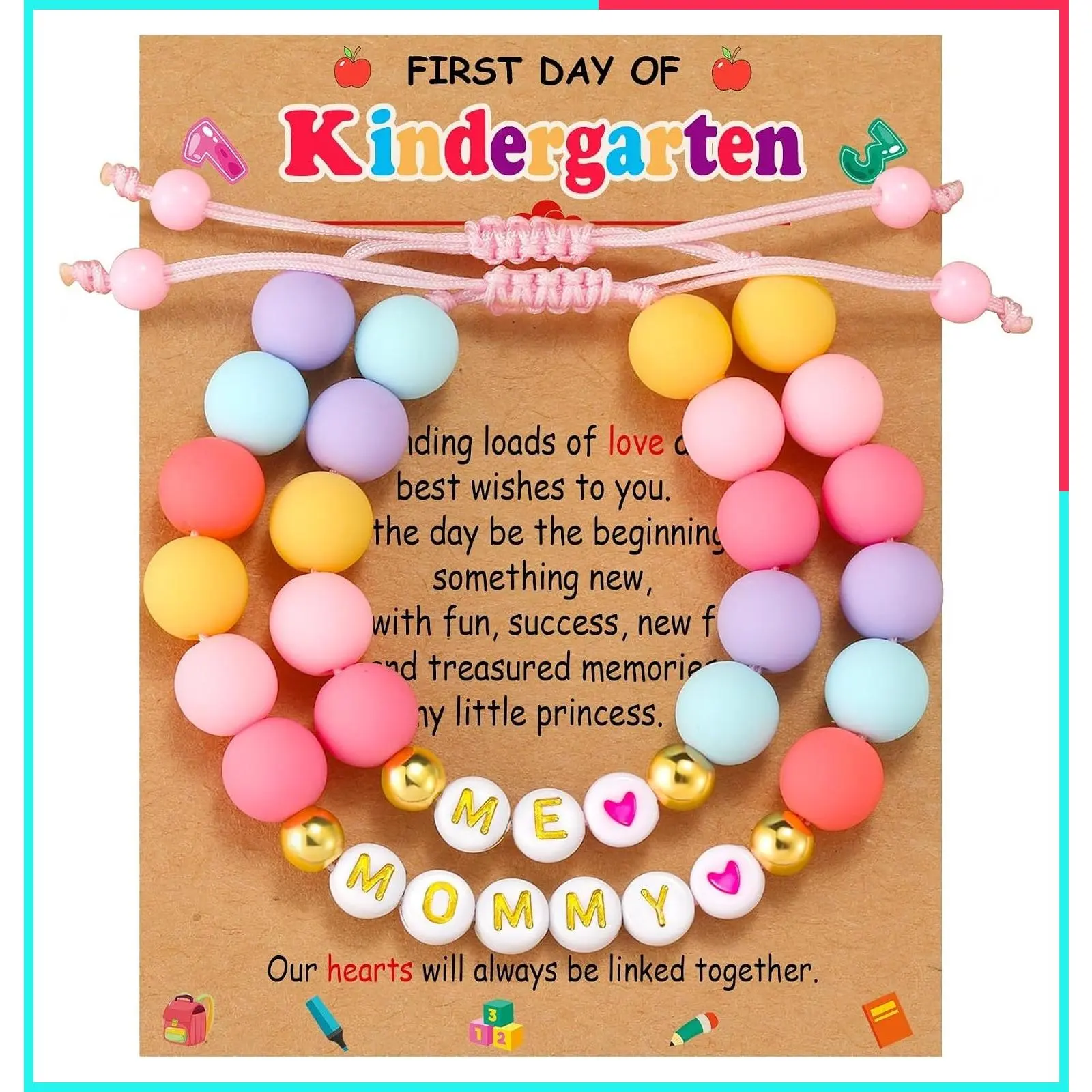 First Day of School Bracelets for Preschool, Kindergarten, 1st & 2nd Grade, Big Sister Bracelet Gifts, Daughter Gifts from Mom, Birthday Christmas Jewelry for Her
