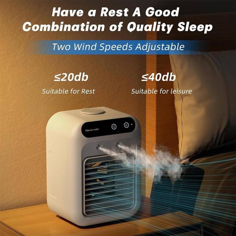 BougeRV Portable Air Cooler Fan, 3-in-1 Rechargeable Fan with 2 Mist Speeds and Powerful Wind, Mini Multifunctional Cooling Fan for Bedroom, Office, Camping