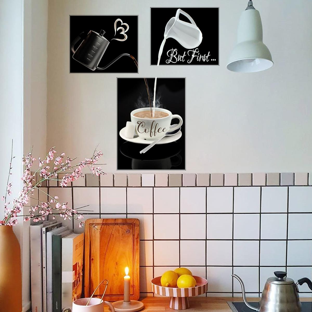A (30*90CM) creative interactive triptych coffee wall sticker decoration for pantry, milk tea shop decoration, self-adhesive and removable wall sticker Decorative Wall Sticker Home Decor (ATW4020-ZC)