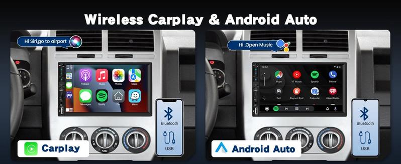 7” IPS Touch Screen Double Din Wireless Carplay Android Auto Car Stereo, Auto Radio with YouTube Video Playback, WiFi GPS FM Bluetooth Hands-Free, Mirror Link, Backup Camera, EQ, USB/AUX/SWC, MIC, car accessories, Father's Day Gift