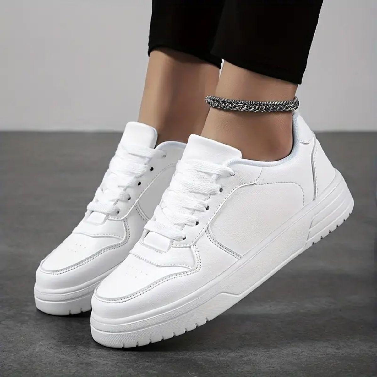 Couple Lightweight Durable Sports Shoes Trainer, Full PU Leather, Low Top Soft Sole, Outdoor Walking Shoes, Sizes 35-45, Comfortable Casual