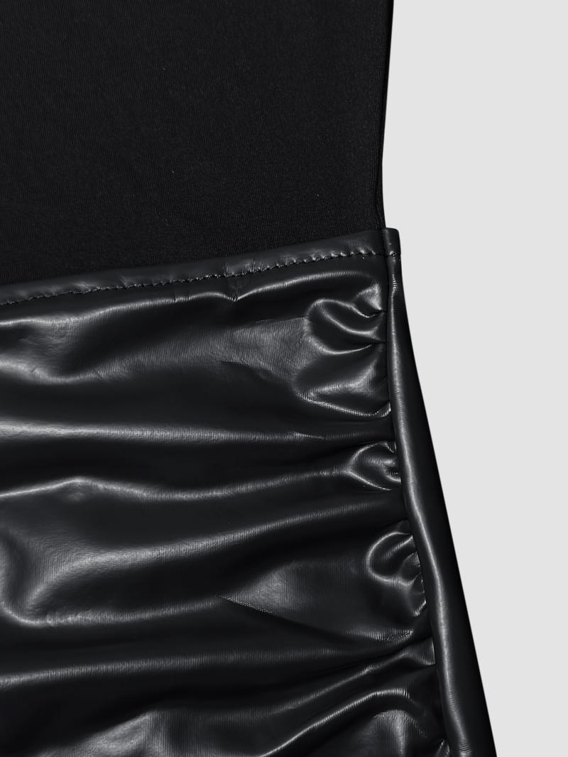 Women's patchwork knotted side ruched long-sleeved mini dress