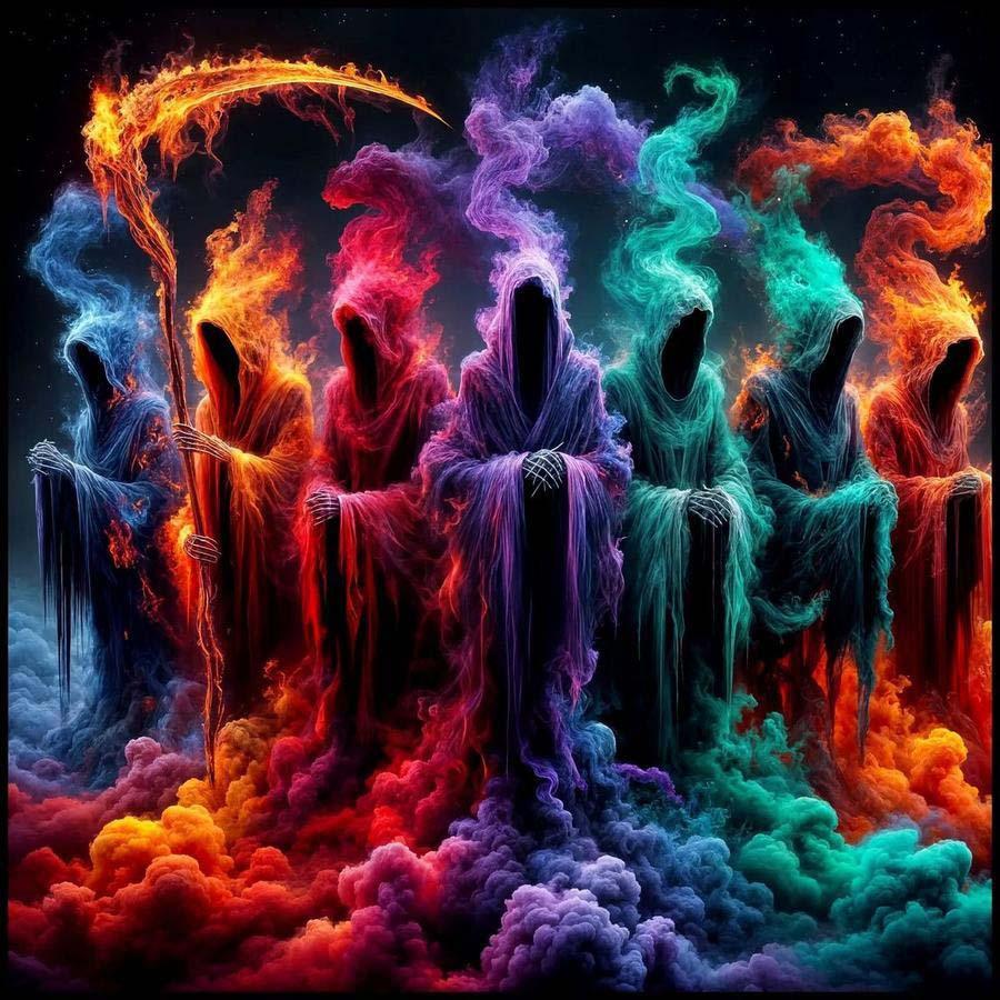 5D DIY Diamond Arts Colorful Painting Kit without Frame, Colorful Grim Reaper Pattern Round Diamond Arts Colorful Painting, DIY Decorative Art Picture for Beginner, Diamond Painting Kits