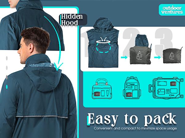 Outdoor Ventures Mens Rain Jacket Waterproof Lightweight Packable Rain Pullover coat windbreaker for Hiking Golf Running