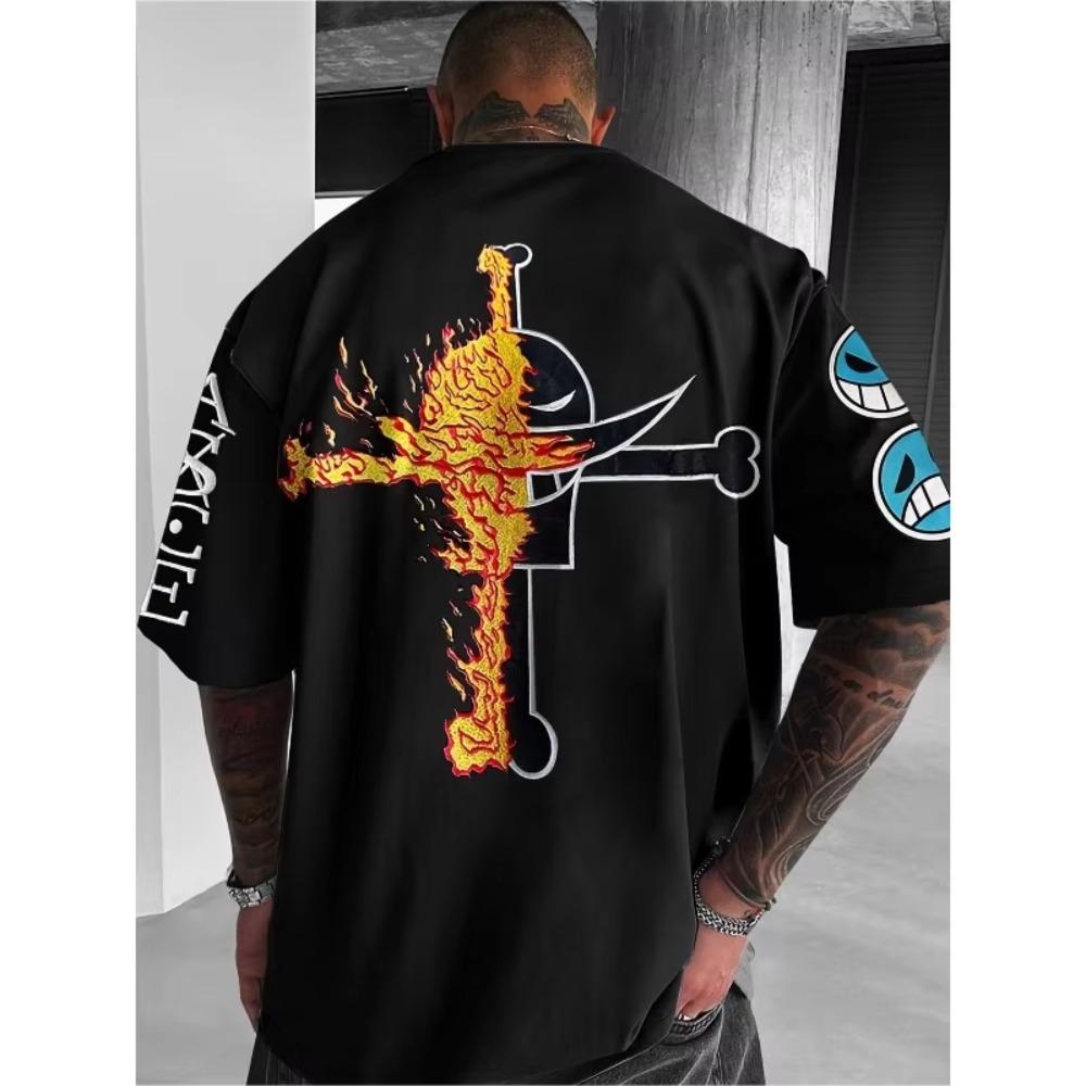 2026 New One Piece Men's T-shirt Portgas D. Ace Anime Summer Men's and Women's Short Sleeves T-shirts