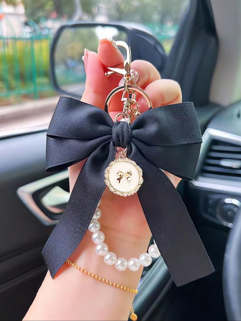 Cute Bowknot Design Bag Keychain, Faux Pearl Decorated Bracelet Keychain, Bag Pendant Keychain, Fashionable Bag Charm for Women & Girls, Bag Accessories for Purse, Backpack, Car