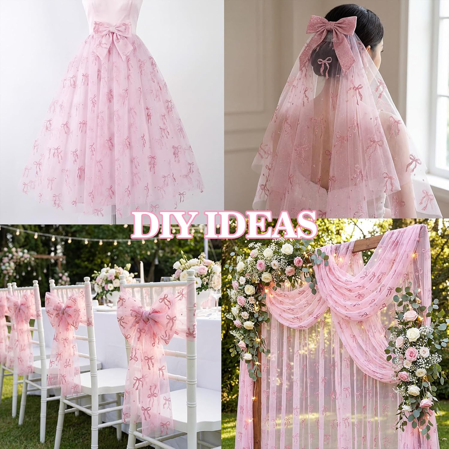 Pink Bow Tulle Table Runner, Pink Sheer Lace Table Decor, Bow Tablecloth for Wedding, Birthday, Baby Shower, Valentine's Day Party Decor, Table Setting