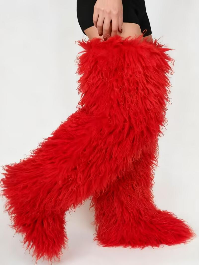 Women's Over-The-Knee Snow Boots, Round Toe Design, Textile Upper & Rubber Sole, Medium Width, Fall/winter Season, Plain Pattern