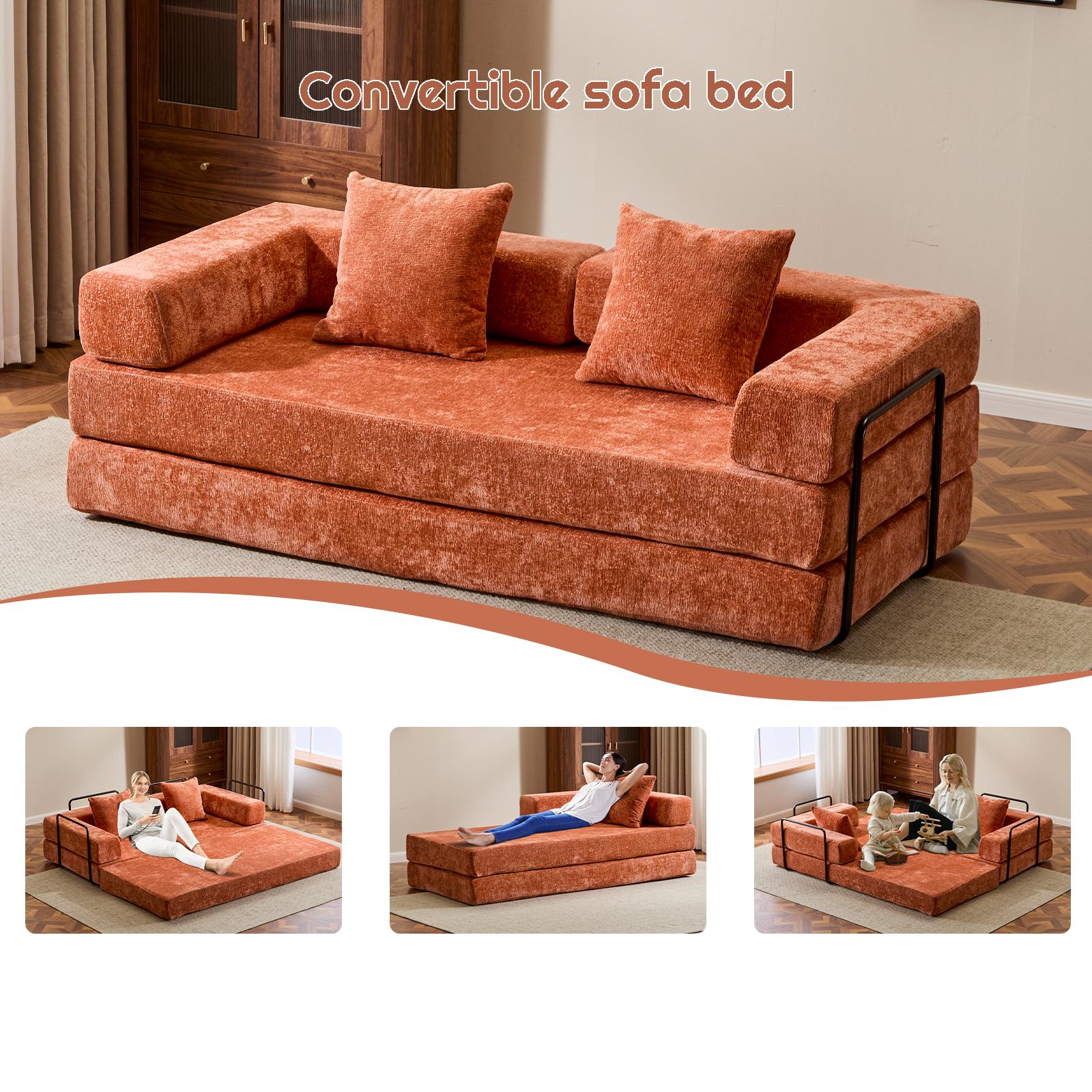 QAK 74‘’ Cloud Floor Sofa Bed High-Quality Convertible Comfy Corduroy Fabric, Premium Sponge Padding, Multi-Functional Floor Sofa & Mattress for Living Room