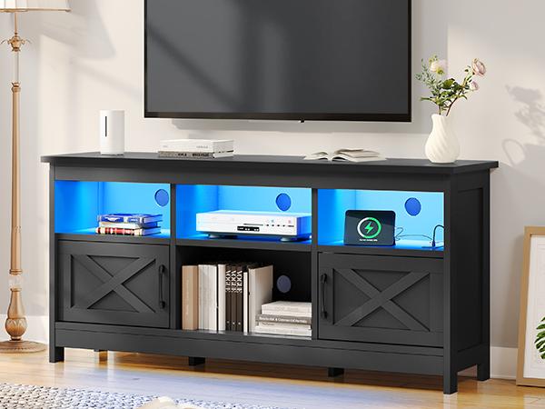 Yitahome Farmhouse TV Stand for TVs Up to 65 Inch, Entertainment Centre with Power Outlet, TV Shelf with Storage Cabinet, Television Stands for Living Room, Media Console, 59"