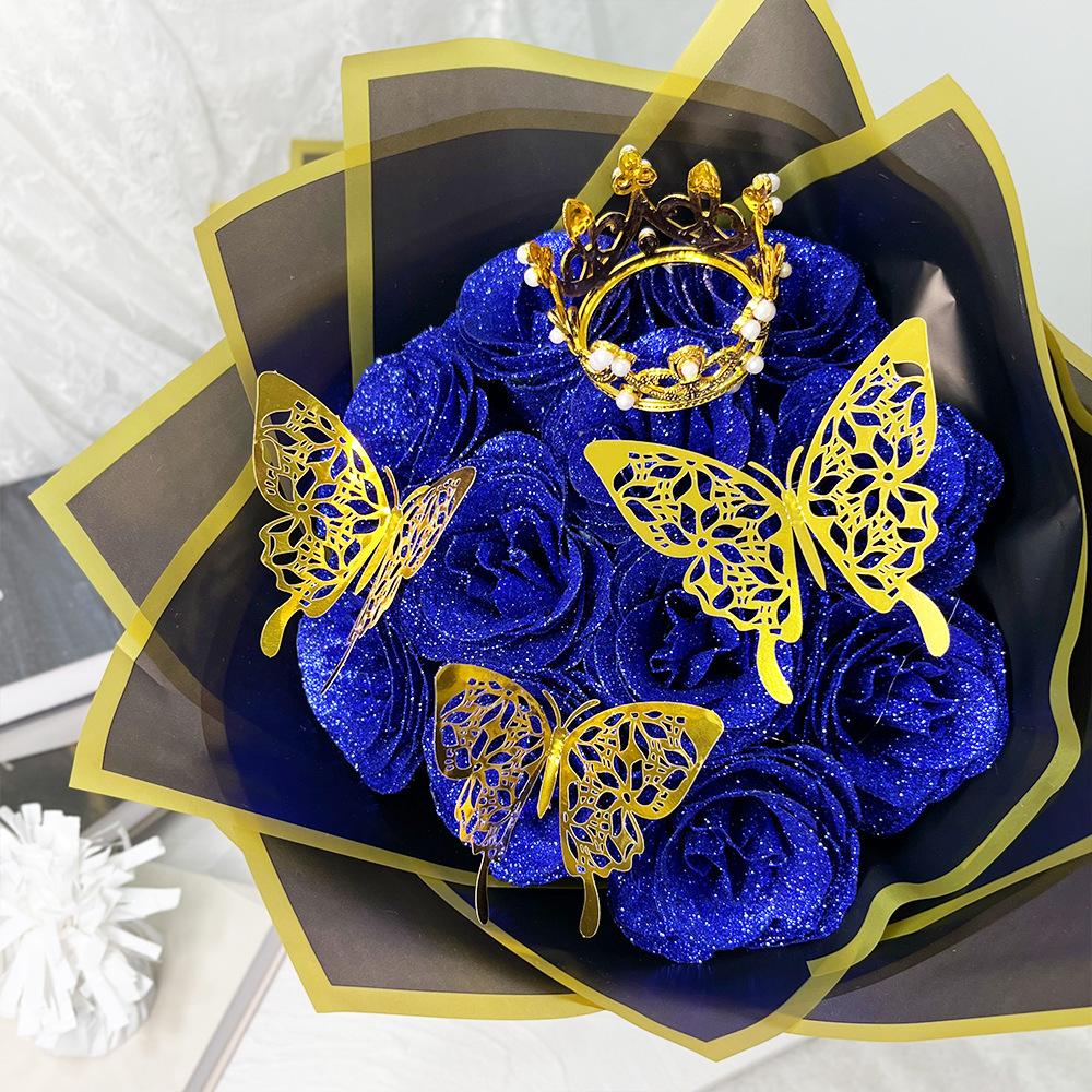 24/36 Pcs Glitter Roses Bouquet DIY Fake Flowers Set with 3D Butterflies Crown Alphabet Stickers Ribbon Mother's Day Gift for Mom Girlfriend Wife Women Valentine's Day Birthday Engagement Wedding Anniversary Graduation Gift TikTok Viral Aesthetic Craft