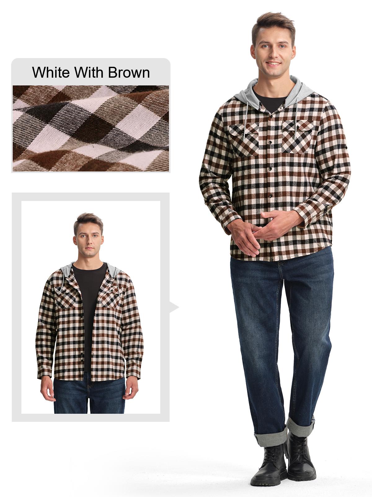 Gopune Men's Casual Flannel Plaid Button Hooded Shirts Lightweight Outdoor Jacket