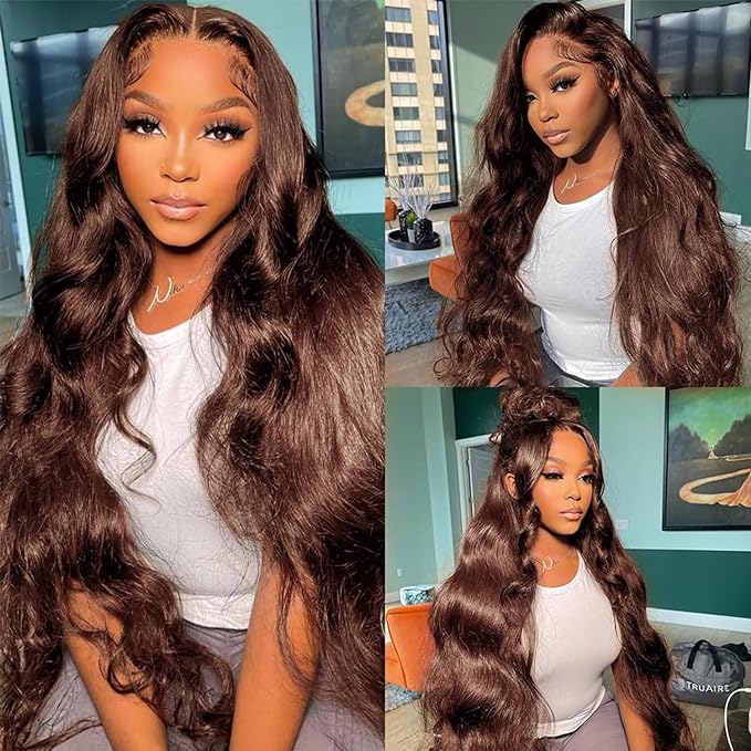 Tahikie #4 Chocolate Brown / #1 Jet Black 13x6 Body Wave 200% Density HD Lace Front Wigs Real Hair For Women Medium Size TikTokShopSummerTurnup dealsforyoudays