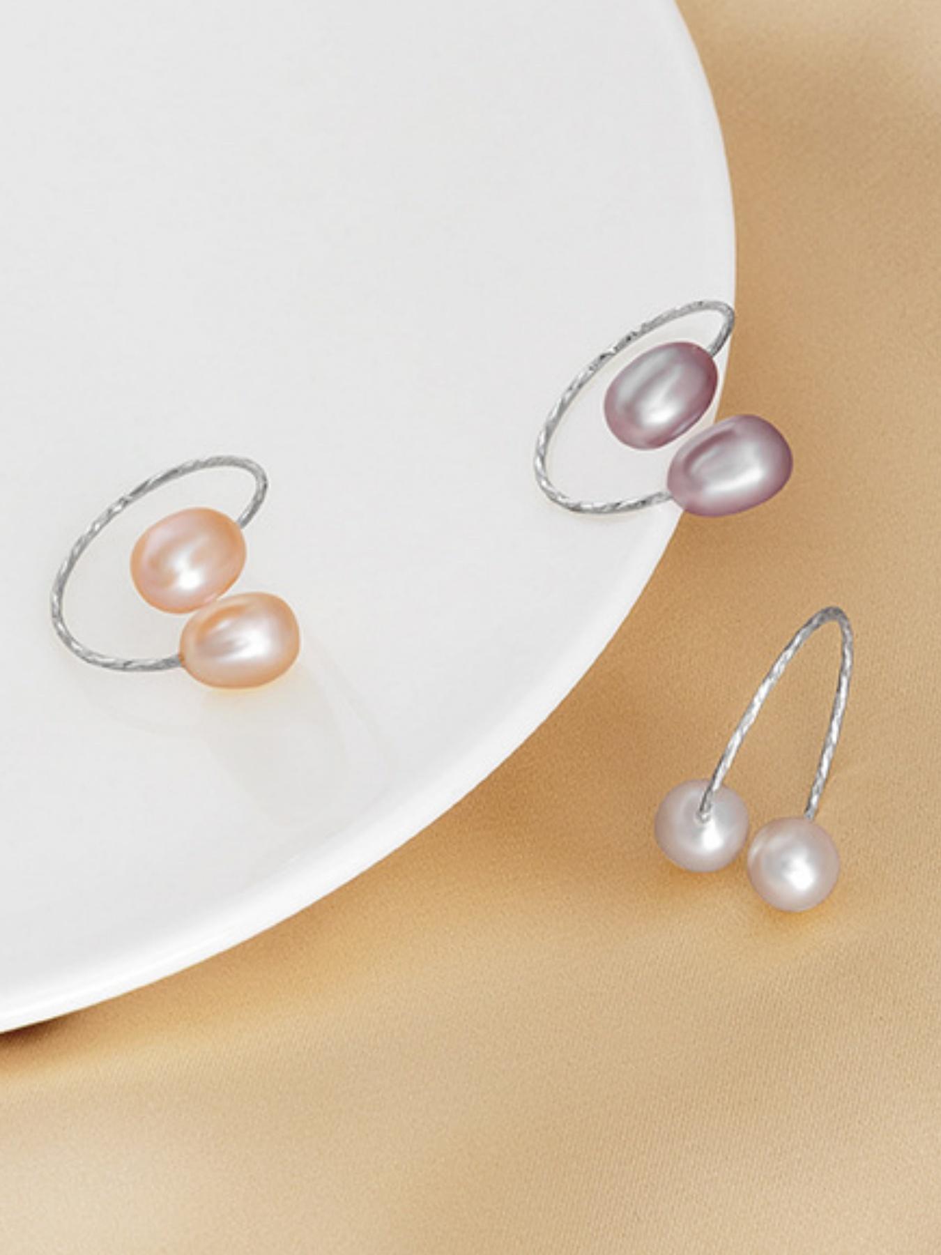 925 Sterling Silver Natural Freshwater Genuine Pearl Decorated Ring, Elegant Jewelry for Women for Party, Daily Clothing Decor, Trendy All-match & Exquisite Jewelry for Birthday Gift