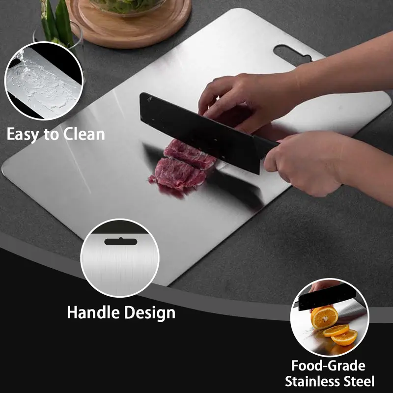 Product Introduction of 3PCS Stainless Steel Cutting Board Set S+M+L Sizes Food-Grade Metal Chopping Boards for Meat Vegetables & Ultrathin & Durable, Portable & Rust-Resistant Easy to Clean More Edge-Smoothing Kitchen Tools - Kitchenware 10