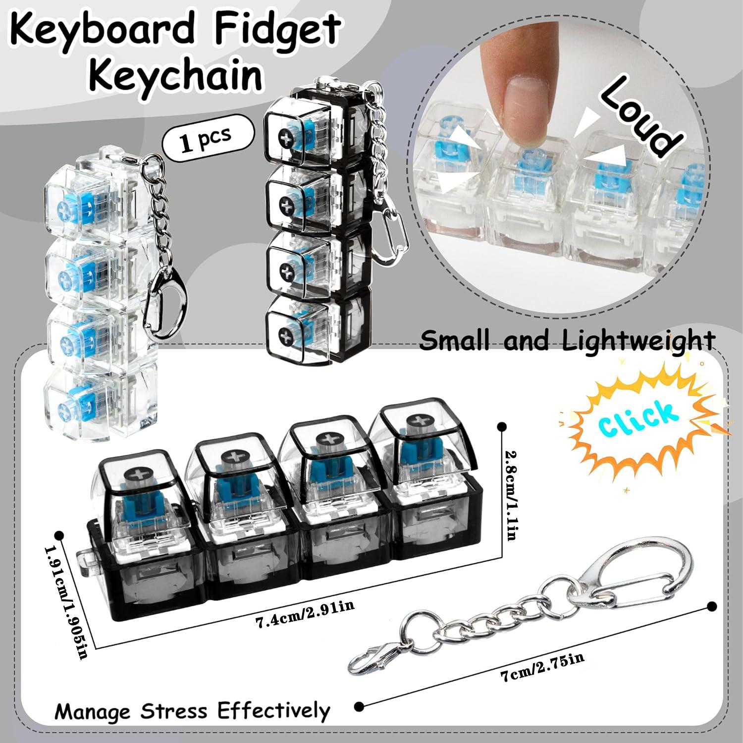 Keyboard Fidget Toy Keychain, 4-in-1 Stress-Relief Button Keychain, Glow-in-the-Dark & Non-Glow Options, Transparent Style
