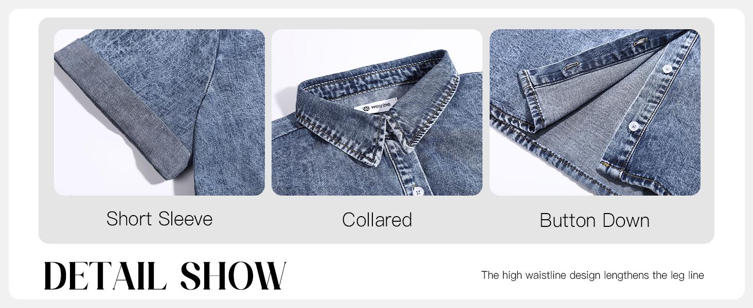 FMEYOA Womens Summer Denim Dress Button Down Short Sleeve Babydoll Dress Puff Sleeve Flowy Jean Dress