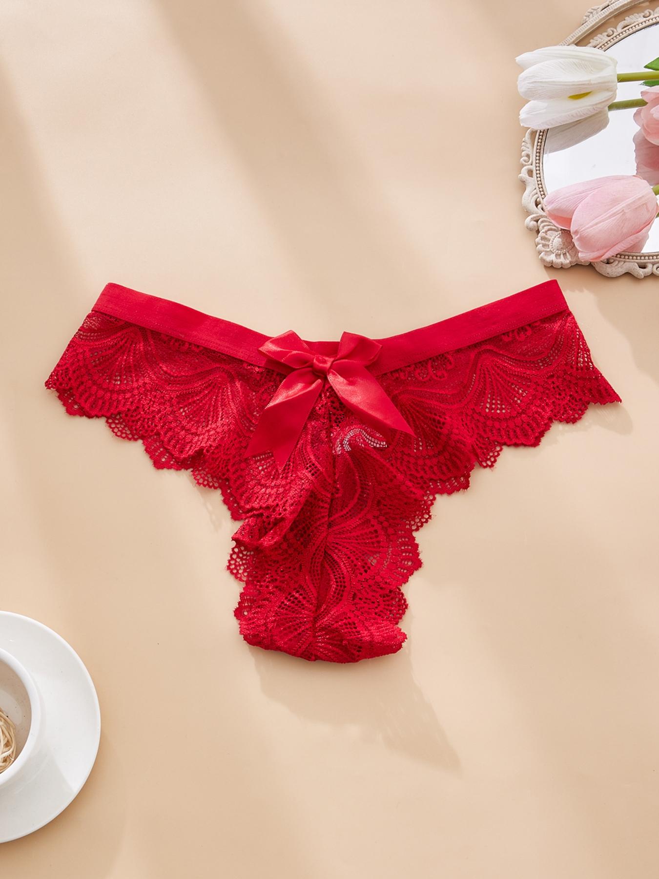 Women's Lace Back Bow Panties, High Elasticity Fitted Comfort Thongs, Pure Color Elegant Chic Sexy Underwear, Suitable for Special Occasions, All Seasons Wear, Womenswear, Stretchy Panties