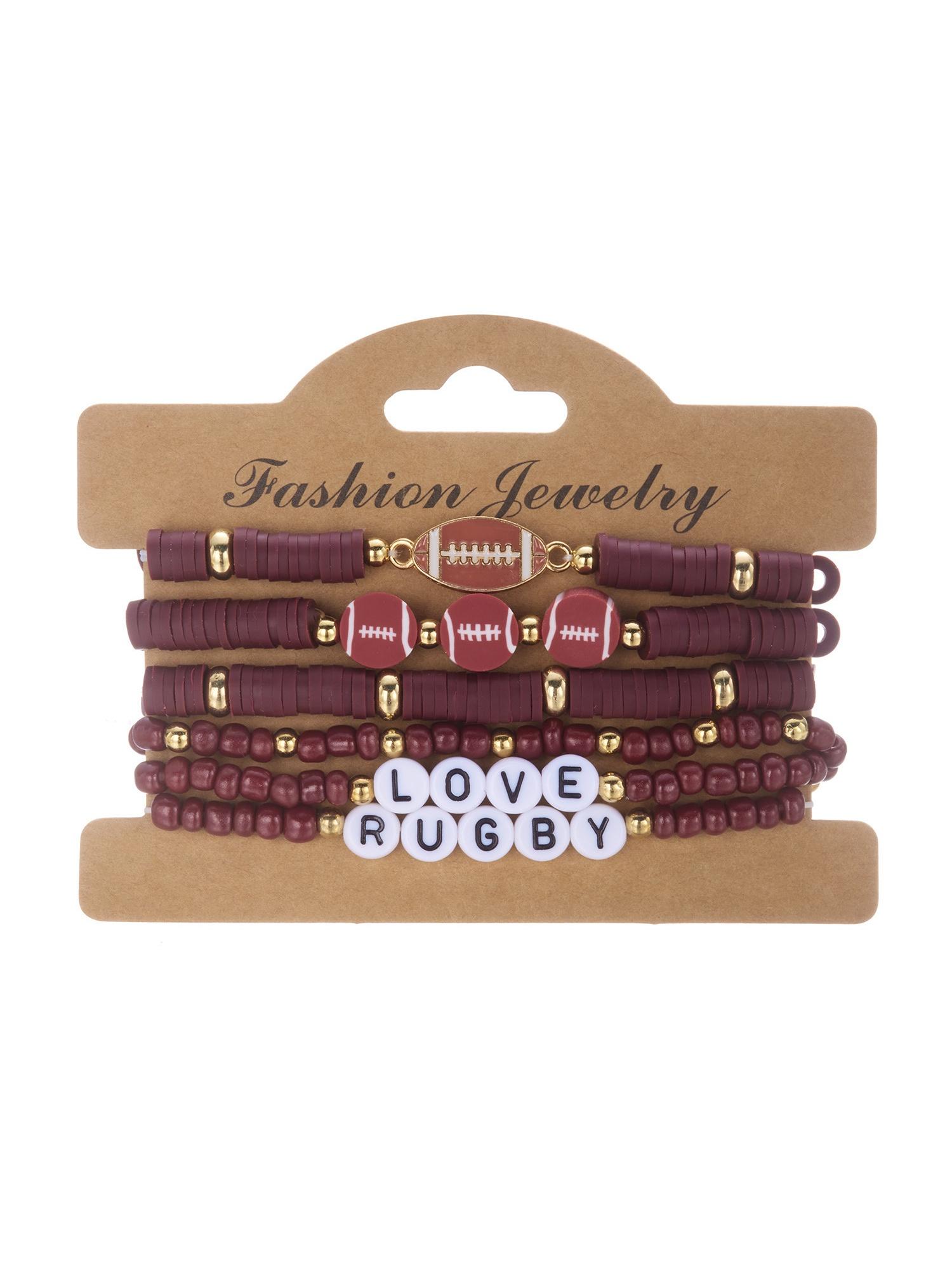 Basketball Rugby Beaded Bracelet Set, Fashion Sports Style Elastic Soft Clay Bracelets, Trendy Athletic Jewelry for Men and Women