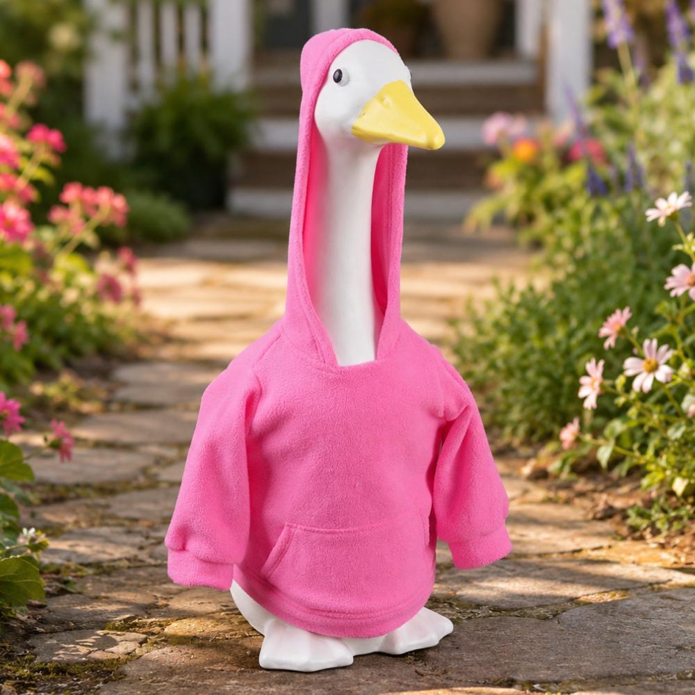 23.0inch Lawn Goose Hoodie Set (Clothing Only), Pink Flannel Hooded Sweatshirt with Pocket, Porch Goose Statue Costume, Yard Lawn Decoration Duck Set, Holiday Christmas Decoration Gift (Goose Not Included)