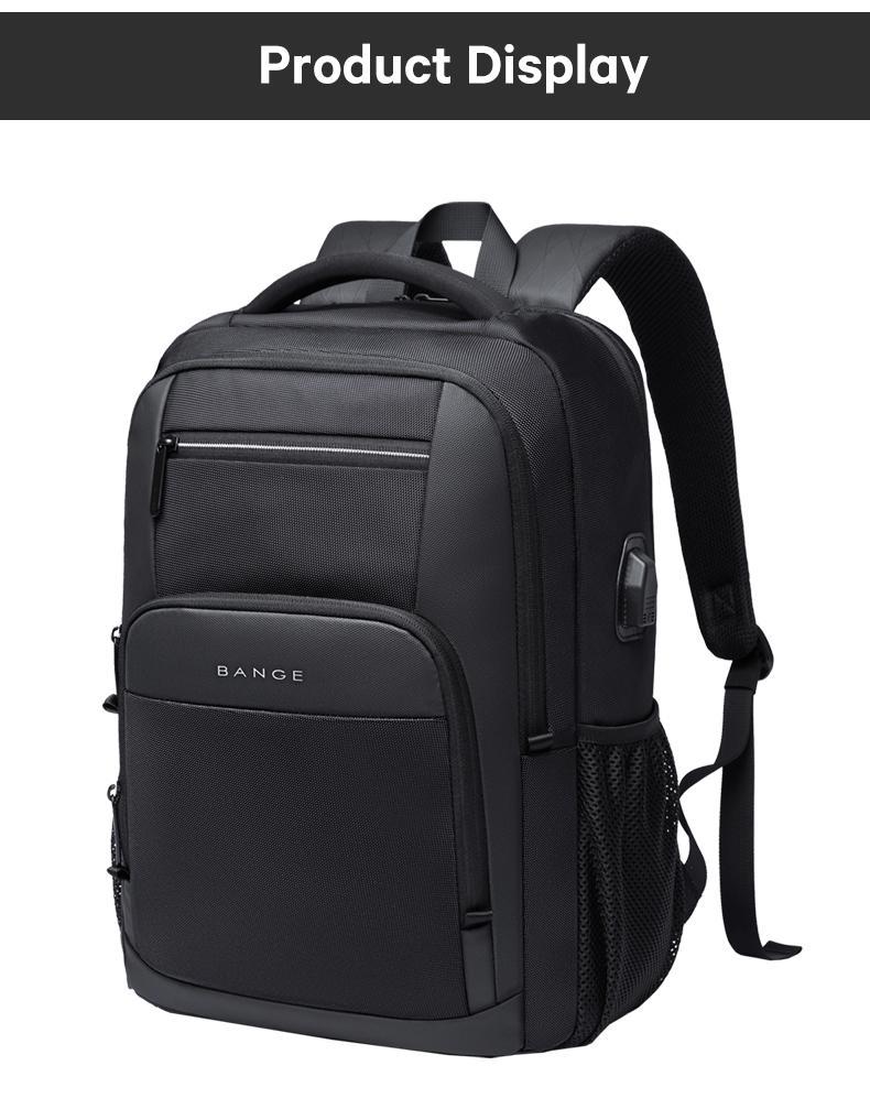 BANGE Lightweight 15.6in Laptop Backpack for Men, Waterproof with USB Charge Port, Multifunctional for Travel & Hiking, Fits Computers & School Use