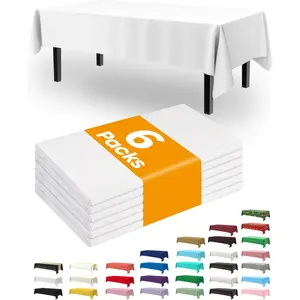 Disposable Plastic Table Cloth 6 Pack, 54 x 108 Inch Rectangle Waterproof White Plastic Table Cover for Party Picnic Wedding Decorative