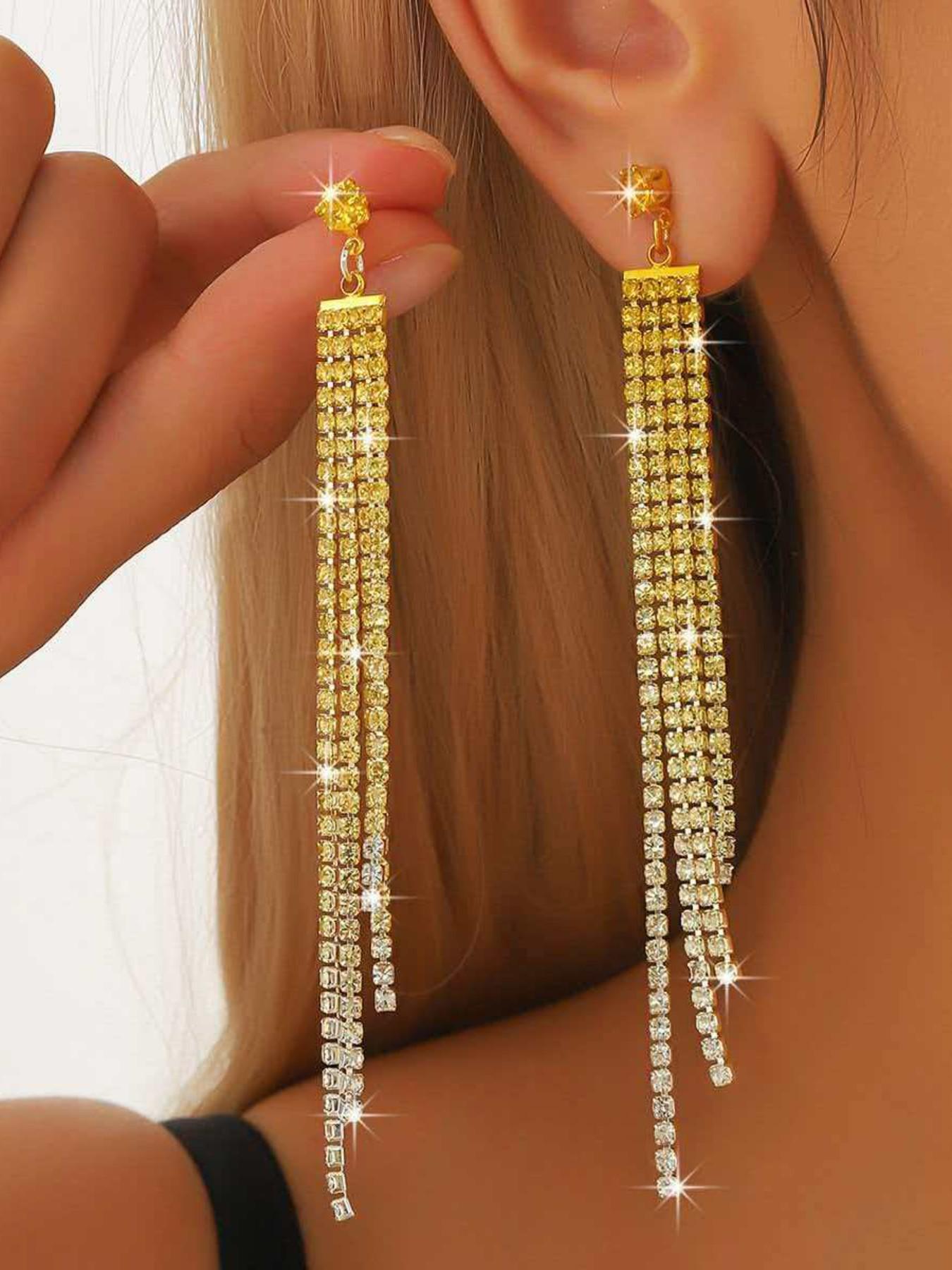 Luxury Long Tassel Rhinestone Earrings for Women, Gradient Crystal Fringe Drop Earrings, Sparkling Dangle Earrings, Party Prom Wedding Accessories