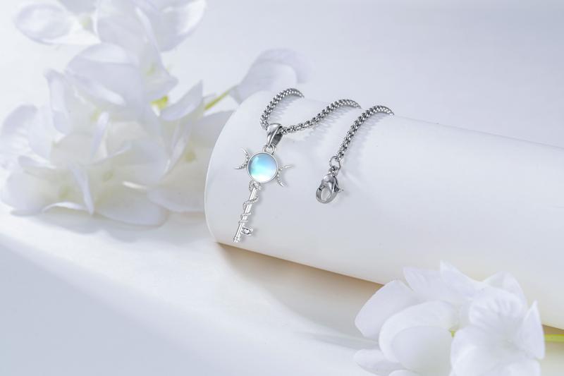 DRINSPER Hecat's Key S925 Sterling Silver Moonstone Necklace, Witch Jewelry Collection, Hekate the Goddess of Witchcraft and Magic, Pagan Wiccan Jewelry for Women Men, Paganism Protection Amulet Gift