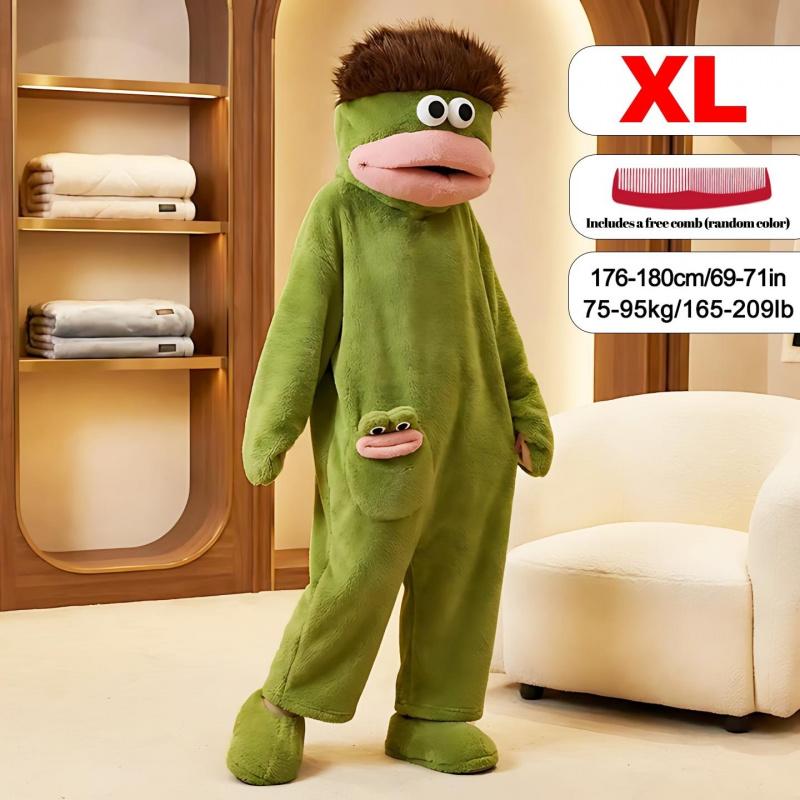 Funny Onesie Party, Comfortable Hooded Flannel Pajama Set, 3-Piece Includes Pajamas Comb Shoe Covers, Cute Monster Design