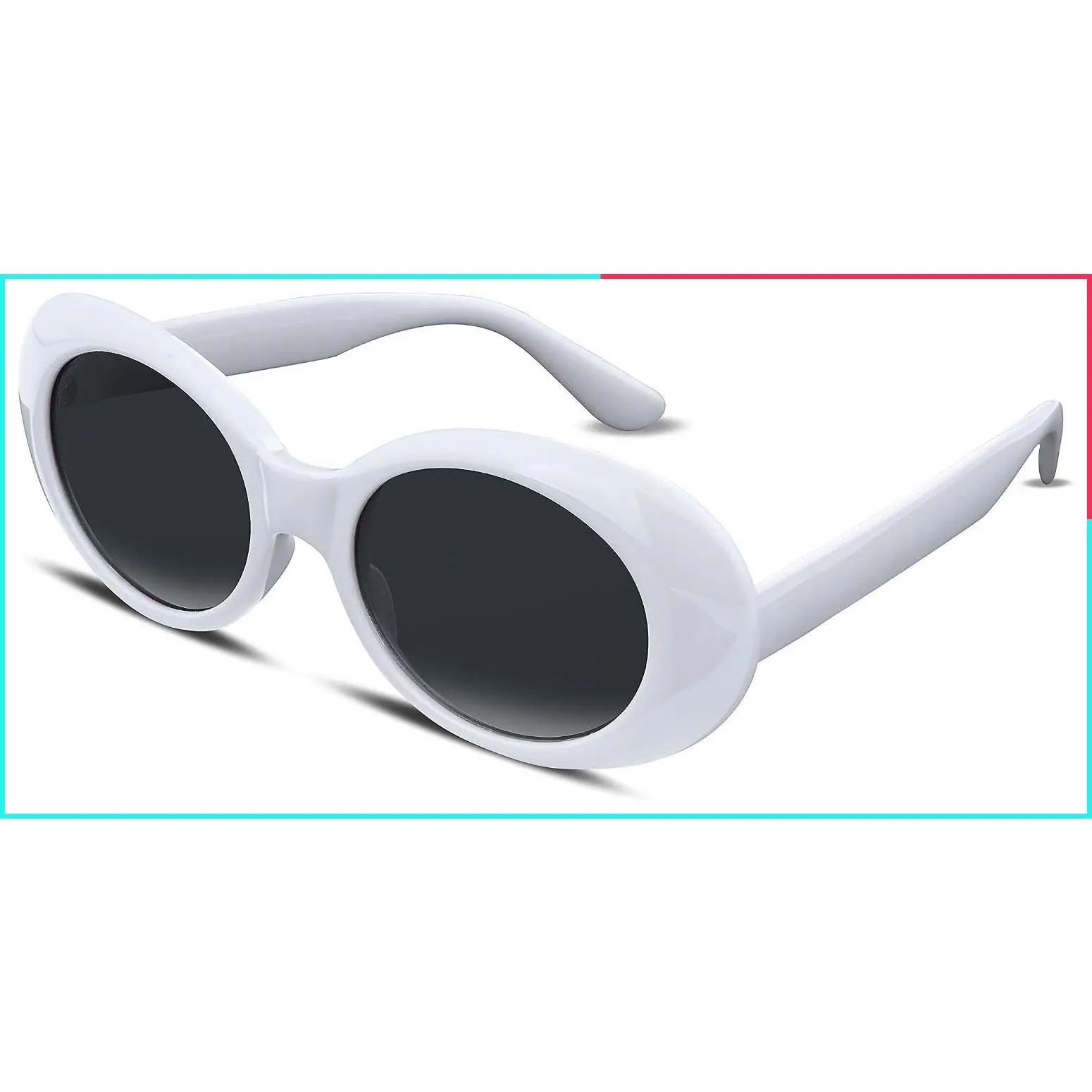 Sunglasses White Oval Clout Goggles for Women Men Retro Round Trendy Rimmed Clueless Costume Frame B2253