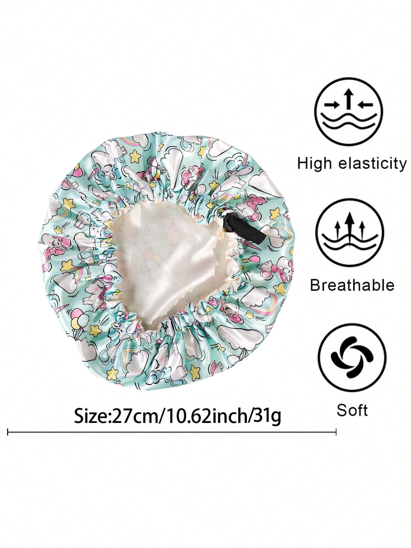 3-Piece Kids Printed Fun Patterns Drawstring Button Elastic Double-Layer Satin Hat, Casual Breathable Comfortable Daily Wear Headwear