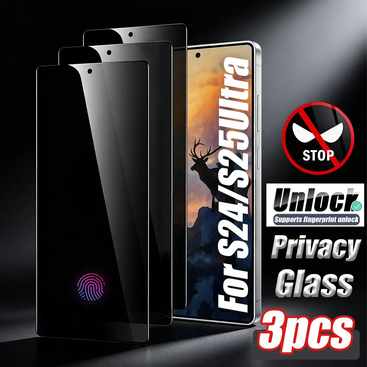 3-Pack Anti-Spy Ceramic Screen Protector for Samsung Galaxy S26/s25/s24/s23/s22/s21/S26 Ultra/S25 Ultra/S24 Ultra, Anti-Fingerprint, Anti-Glare, Easy Installation
